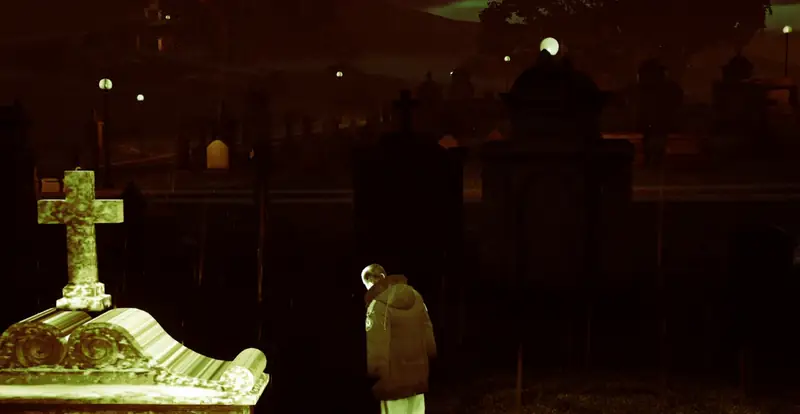 Frank, strigoiul, stă între morminte